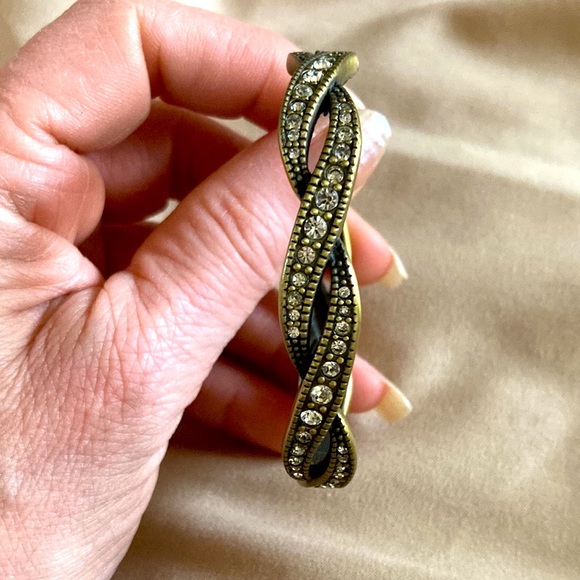 Burnished bronze CZ hinged bracelet - Picture 4 of 8